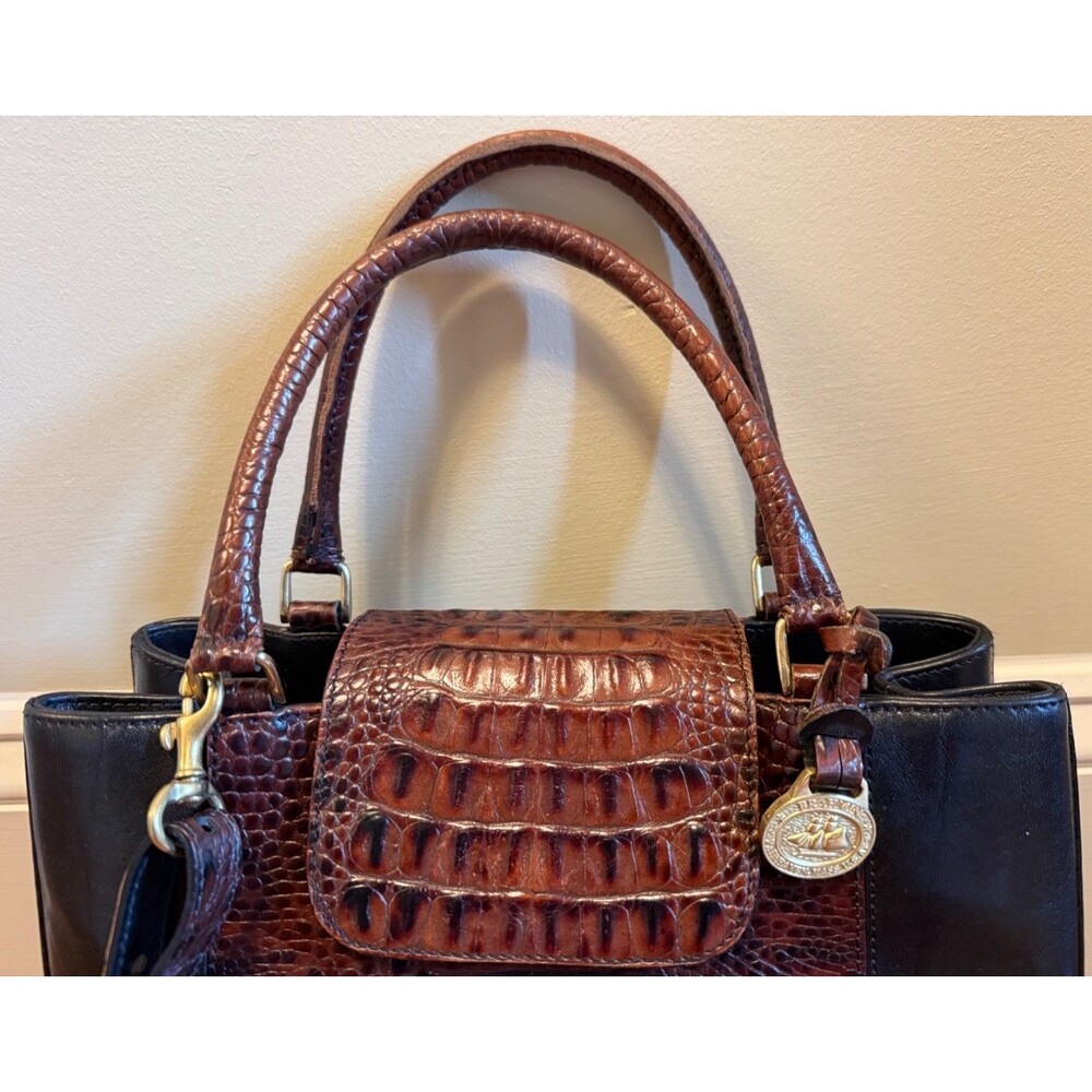 Vintage BRAHMIN Cecilia Black Tuscan Moc Croc Satchel Shoulder Purse 4471BK - Picture 3 of 16